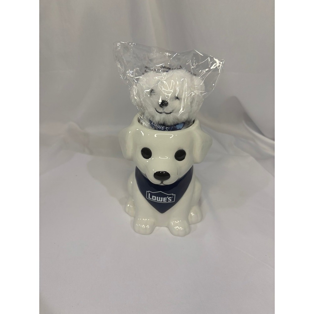 LOWES EXCLUSIVE PLUSH DOG KEYCHAIN & CERAMIC PLANTER PUPPY SET